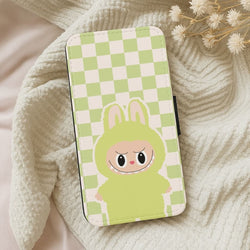 Checkered Cute Green Monster  Leather Phone Case