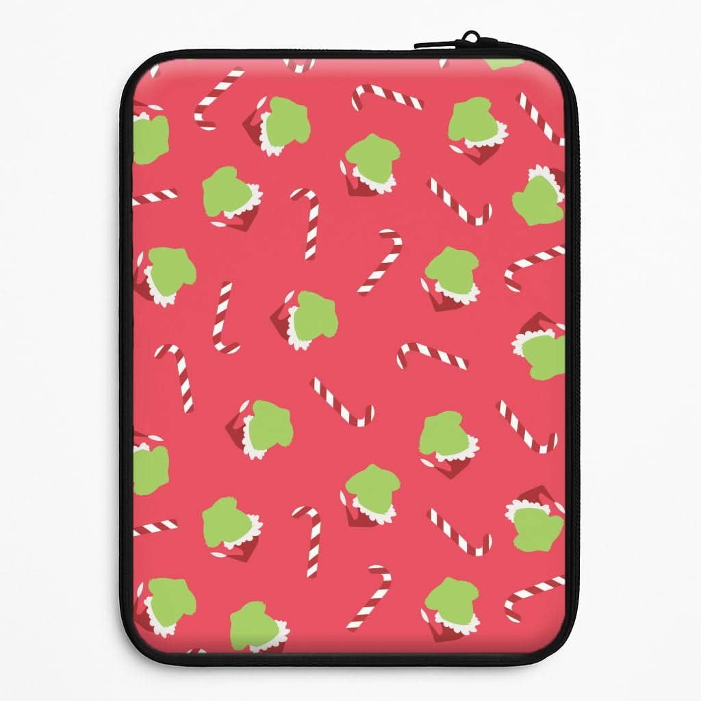 Green Creature And Candy Canes Pattern Laptop Sleeve