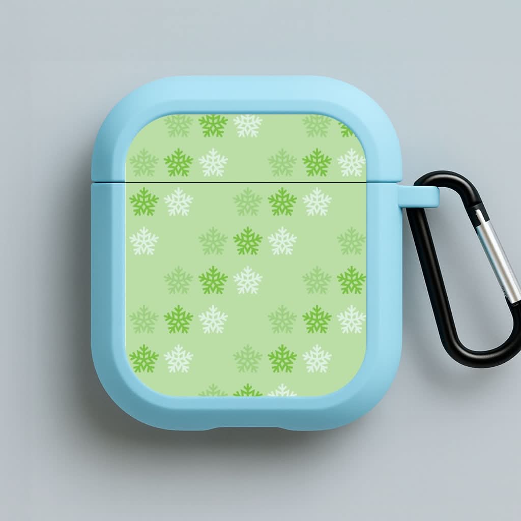 Green Slowflakes Christmas Pattern Blue AirPods Case