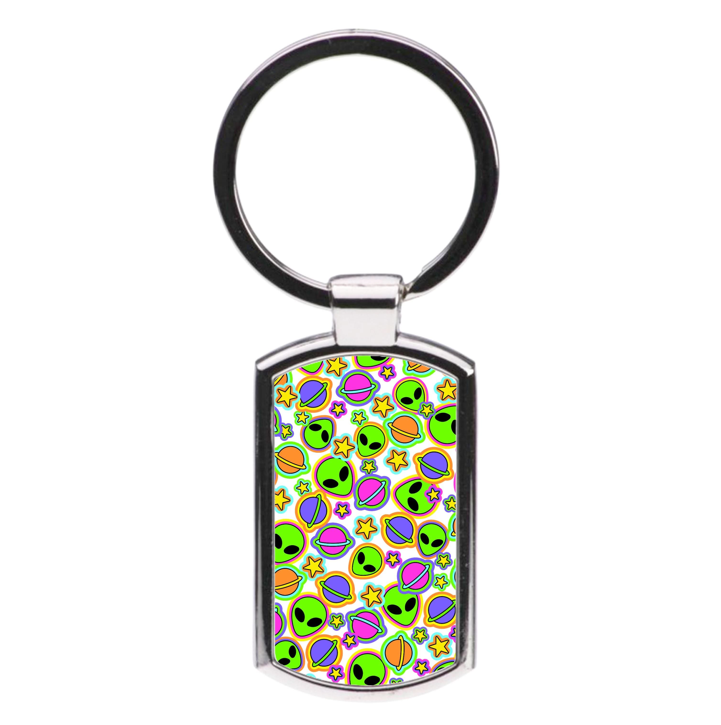 Colourful Aliens And Stars Luxury Keyring