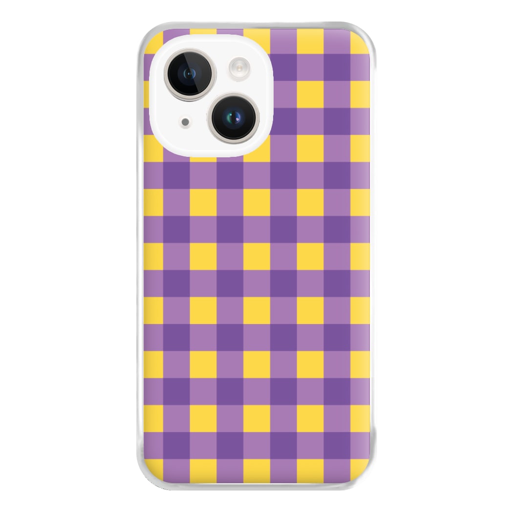 Purple And Yellow Checkered Pattern iPhone 14 Plus Case