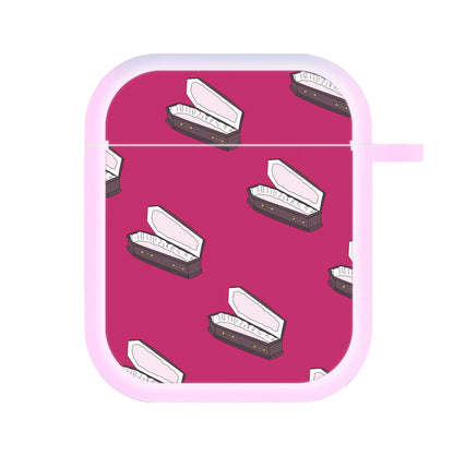 Bright Pink Coffin Pattern AirPods Case