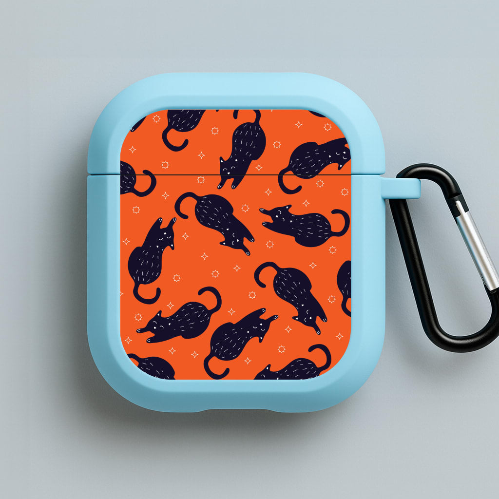 Black Cats And Stars Pattern Blue AirPods Case