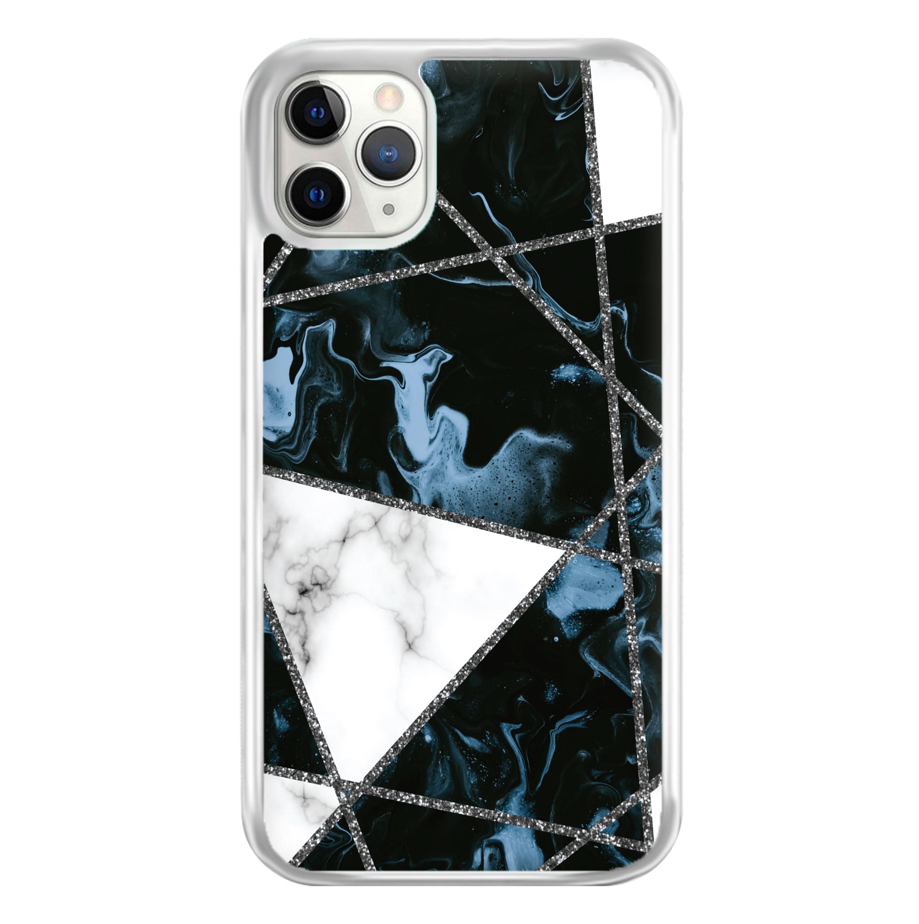 Dark Blue Marble And Silver Collage Phone Case