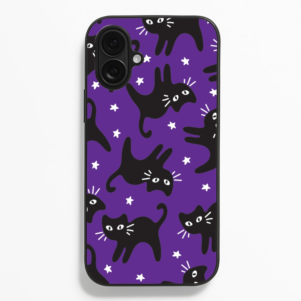 Cartoon Black Cats And Stars Pattern iPhone 16 Plus Case