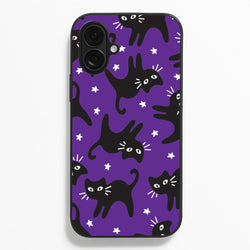 Cartoon Black Cats And Stars Pattern iPhone 16 Plus Case