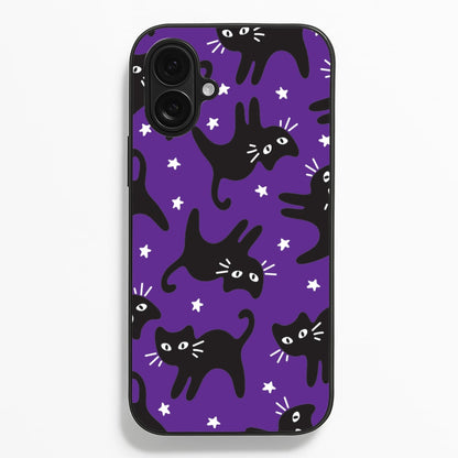 Cartoon Black Cats And Stars Pattern iPhone 16 Plus Case