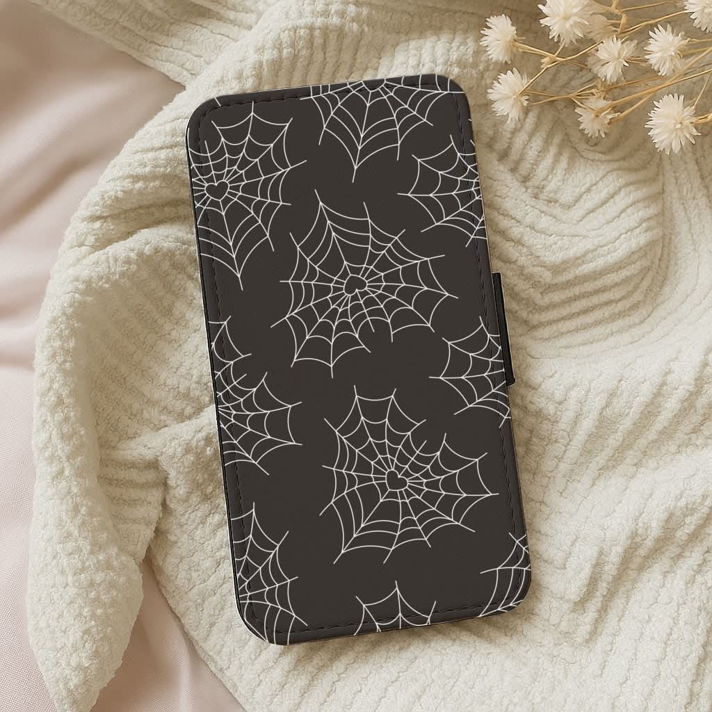 Spiderweb Hearts Pattern Leather Phone Case