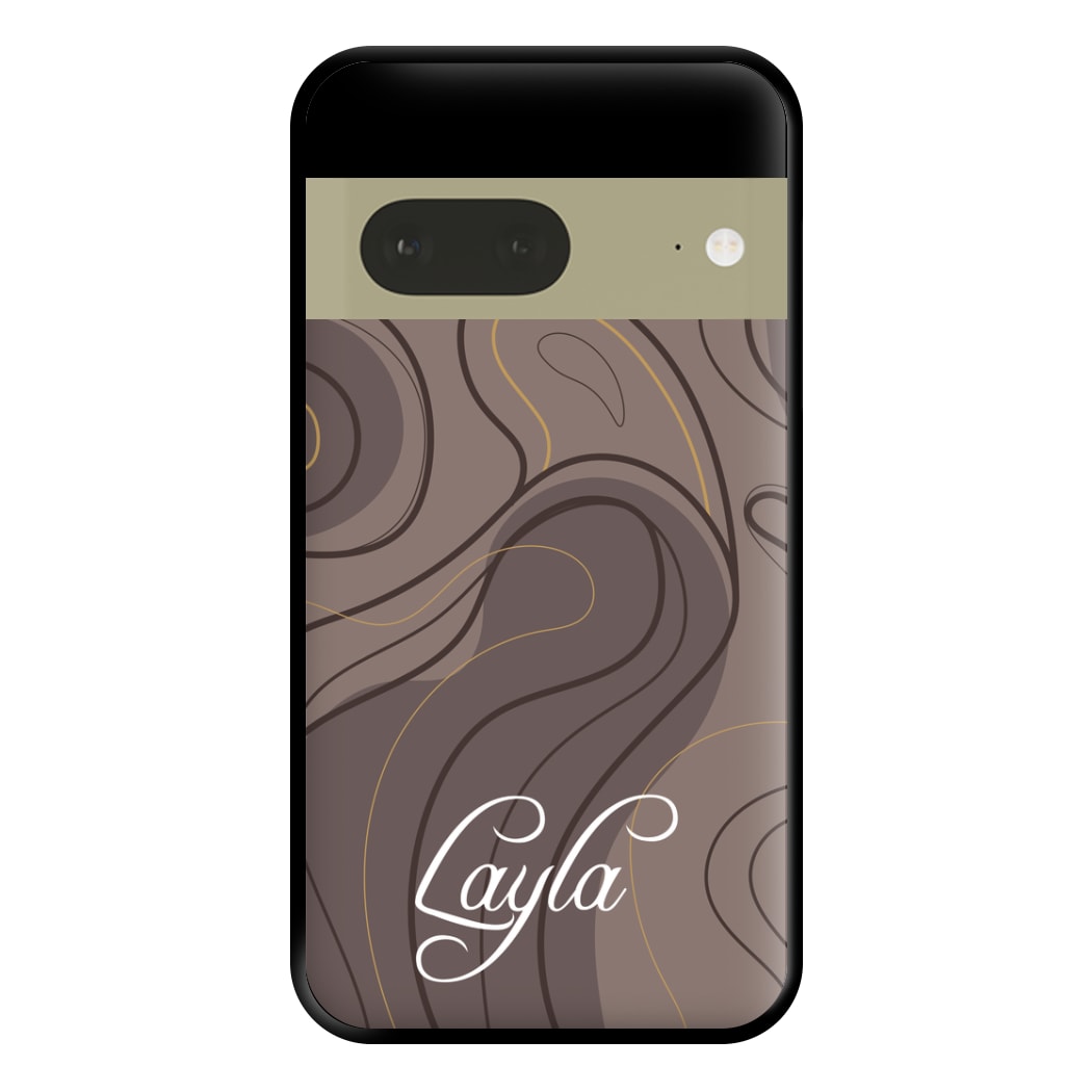 Brown Marble Waves Personalised Name Google Pixel 7a Case
