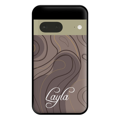 Brown Marble Waves Personalised Name Google Pixel 7a Case