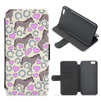 Horses And Horseshoes Pattern - Horses Flip / Wallet Phone Case