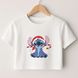 Cute Blue Alien Candycane Crop Top