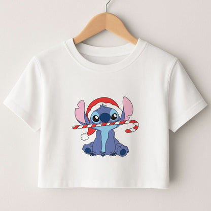 Cute Blue Alien Candycane Crop Top