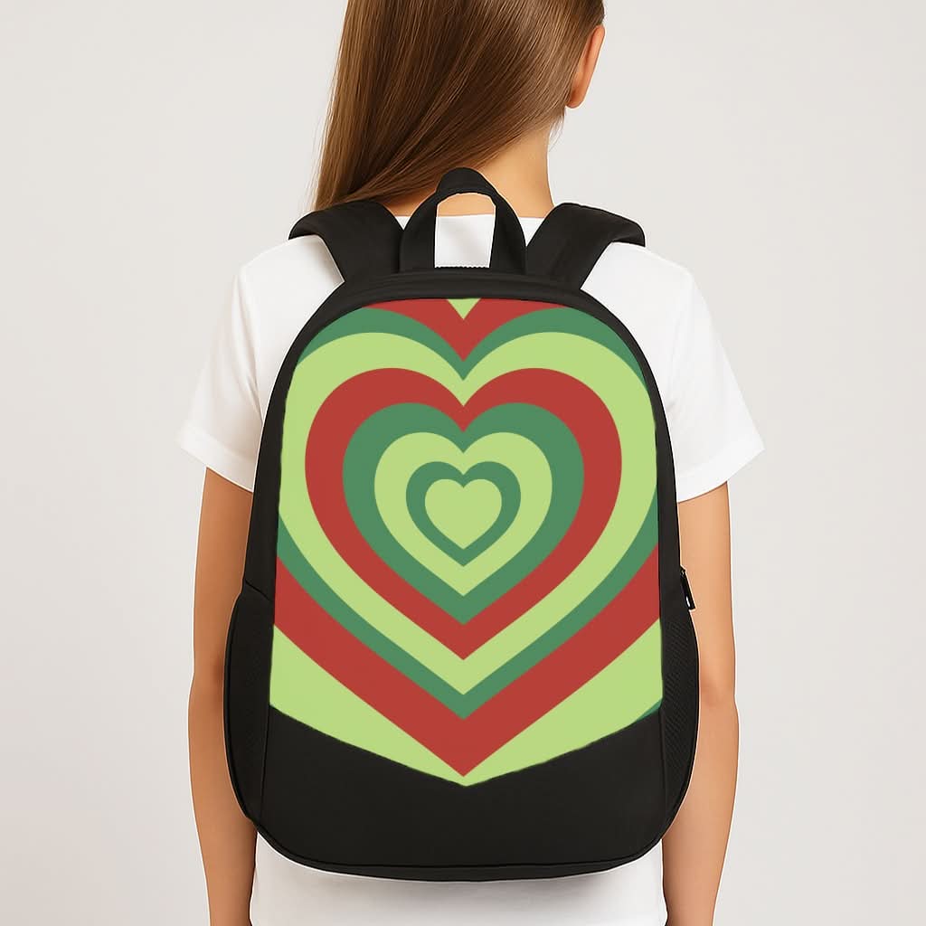 Red And Green Trippy Heart Christmas Pattern School Bag