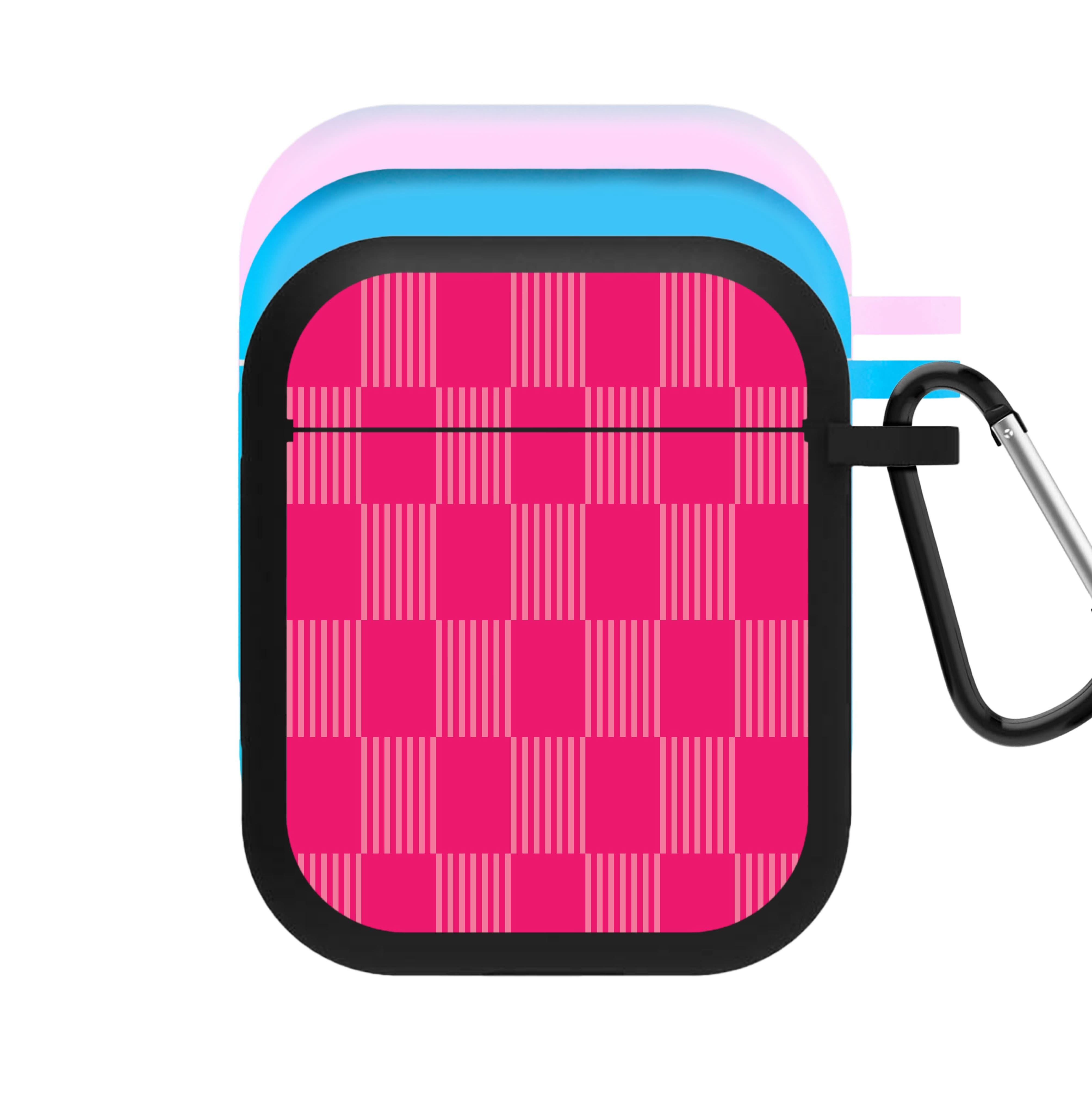Neon Pink Checkered Abstract Pattern AirPods Case