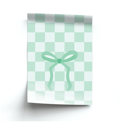 Checkered Coquette Bow Cyan Poster