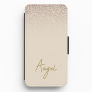Peach Glitter Personalised Name Flip / Wallet Phone Case 1