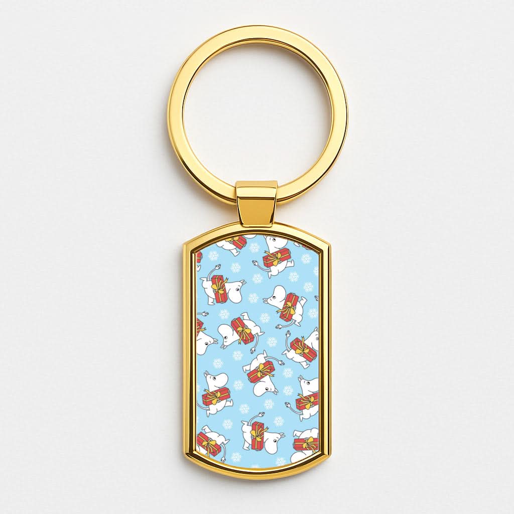 Present And Snowflakes Moom Pattern Gold Keyring