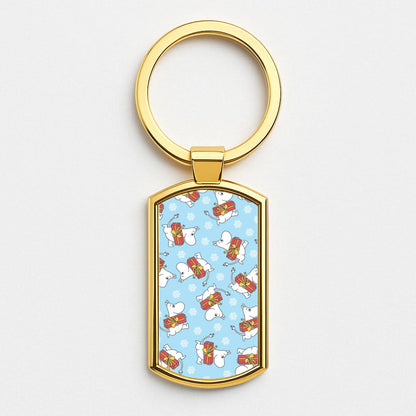 Present And Snowflakes Moom Pattern Gold Keyring