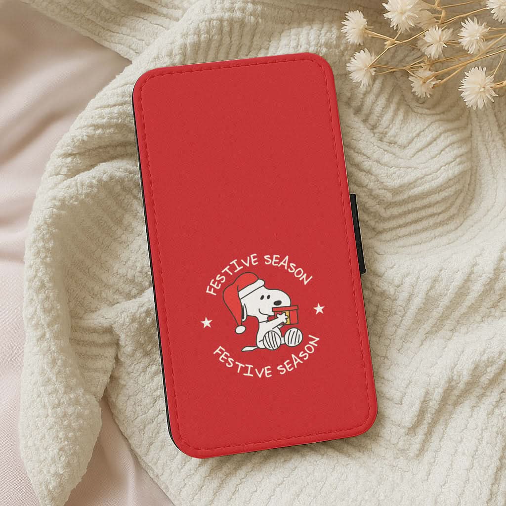 Cartoon Beagle Festive Season Leather Phone Case