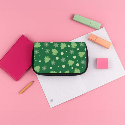 Cartoon Christmas Trees And Snowflakes Pattern Pencil Case