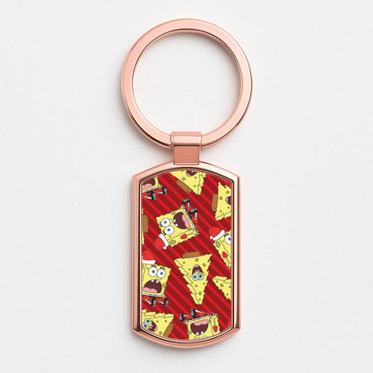 Christmas Cartoon Sponge Stripes Pattern Rose Gold Keyring