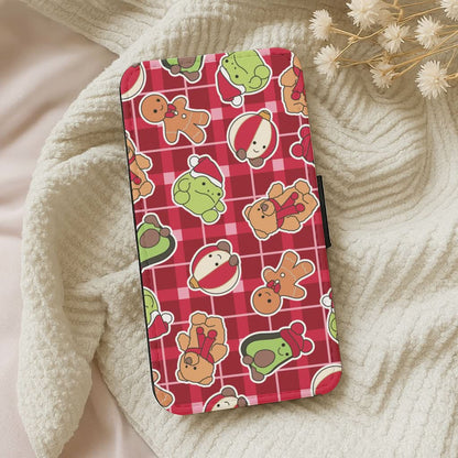 Christmas Plushies Tartan Pattern Leather Phone Case
