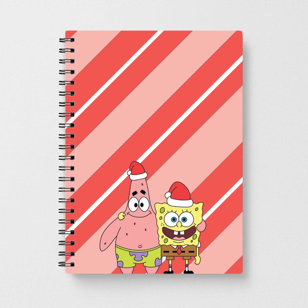 Cartoon Sponge And Starfish Christmas Hats Notebook