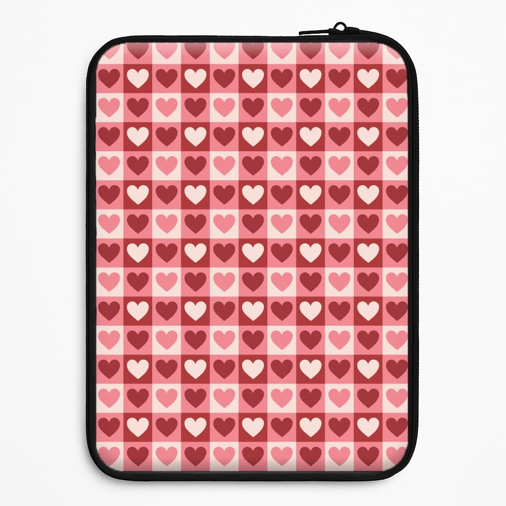 Pink Tartan Love Hearts Pattern Laptop Sleeve
