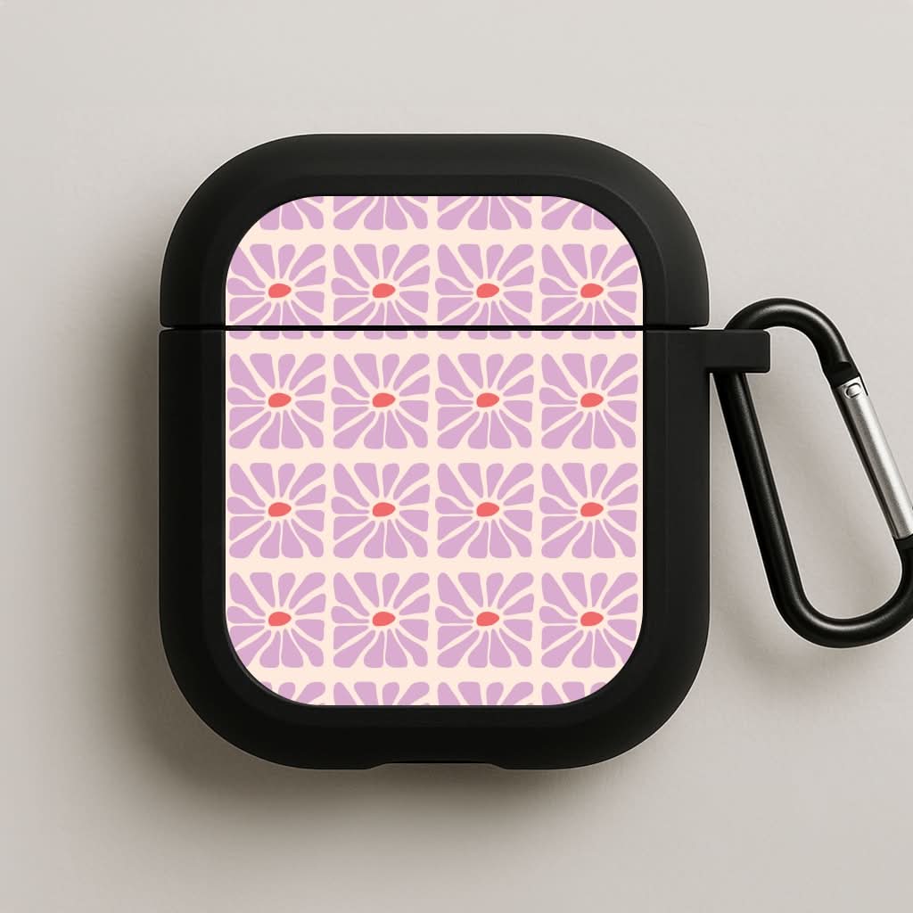 Square Abstract Flowers Mauve Black AirPods Case