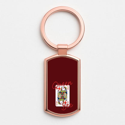 Queen Bee Playing Card Rose Gold Keyring