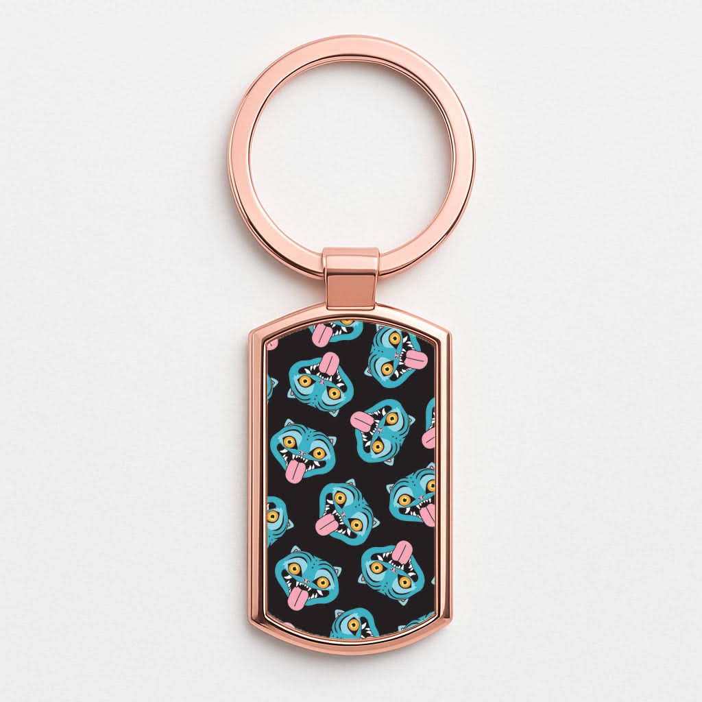 Demon Cat Pattern Rose Gold Keyring
