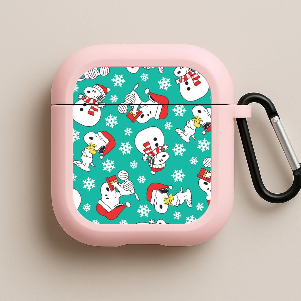 Christmas Cartoon Beagle Pattern Pink AirPods Case