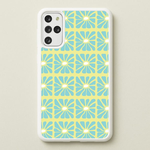 Square Abstract Flowers Blue Galaxy S20 Plus Case