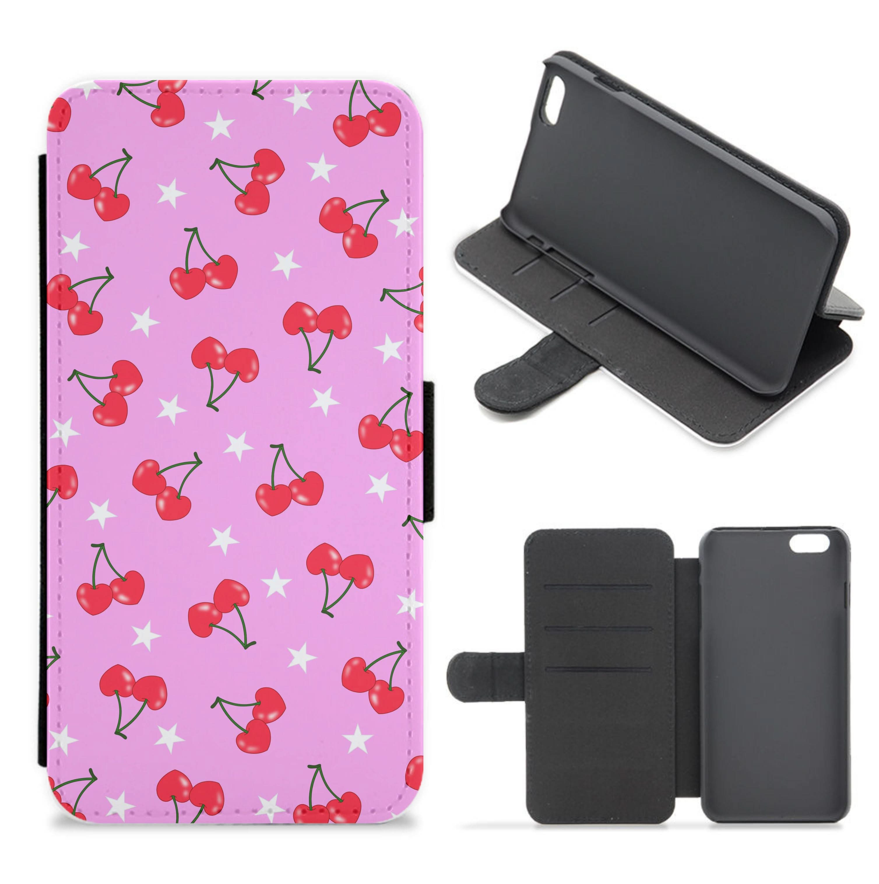 Heart Cherries And Stars Pattern Flip / Wallet Phone Case