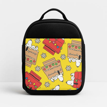 Cartoon Beagle Fairylights And Gingerbead Pattern Insulated Lunch Bag