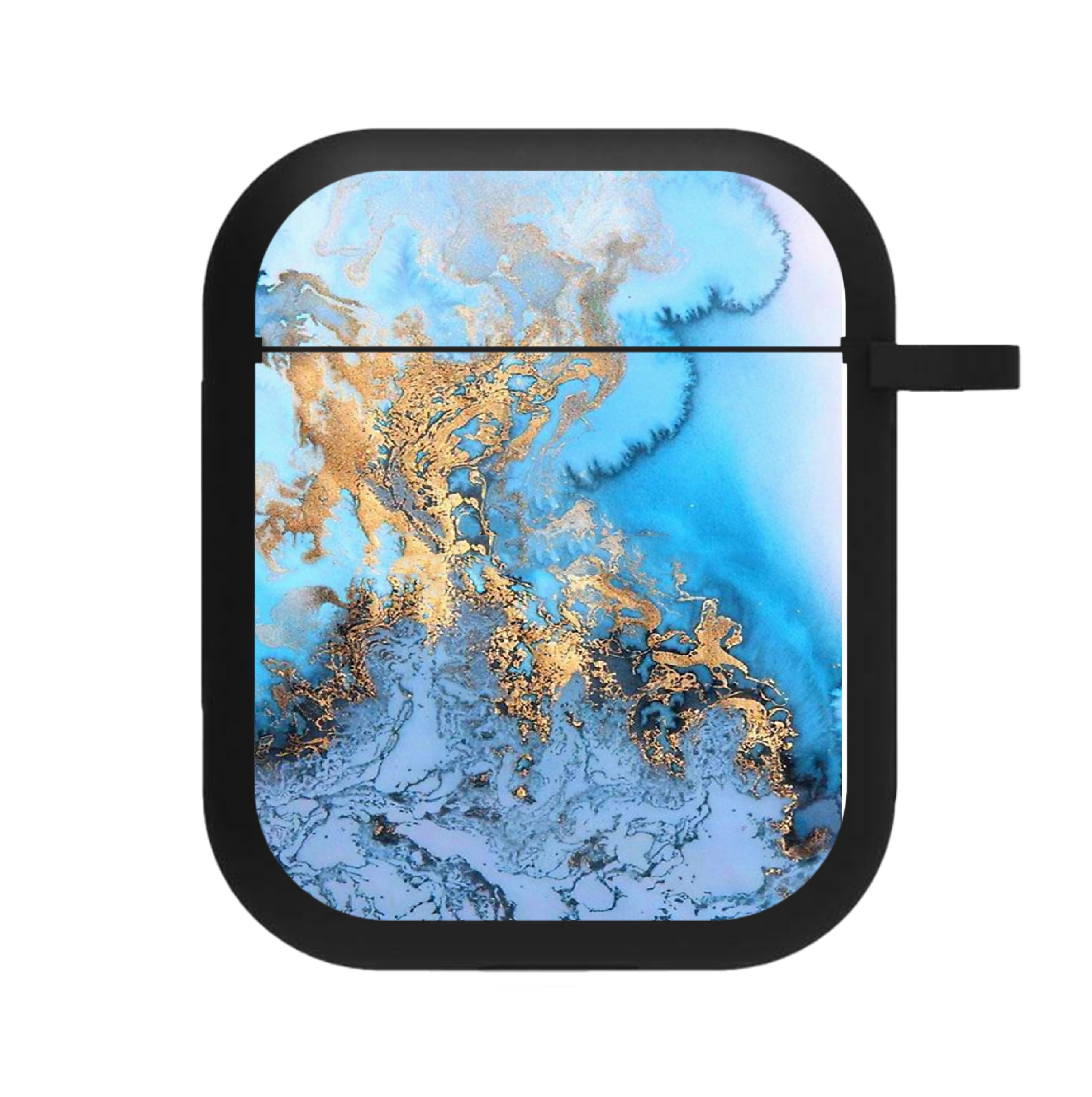 Sea Blue and Gold Marble AirPods Case