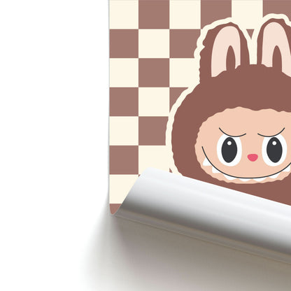 Checkered Cute Brown Monster  Poster