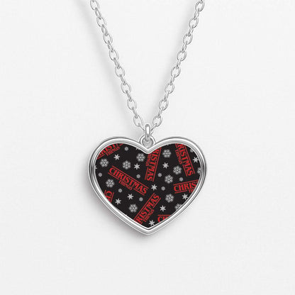 Christmas Things Snowflake Pattern Heart Necklace