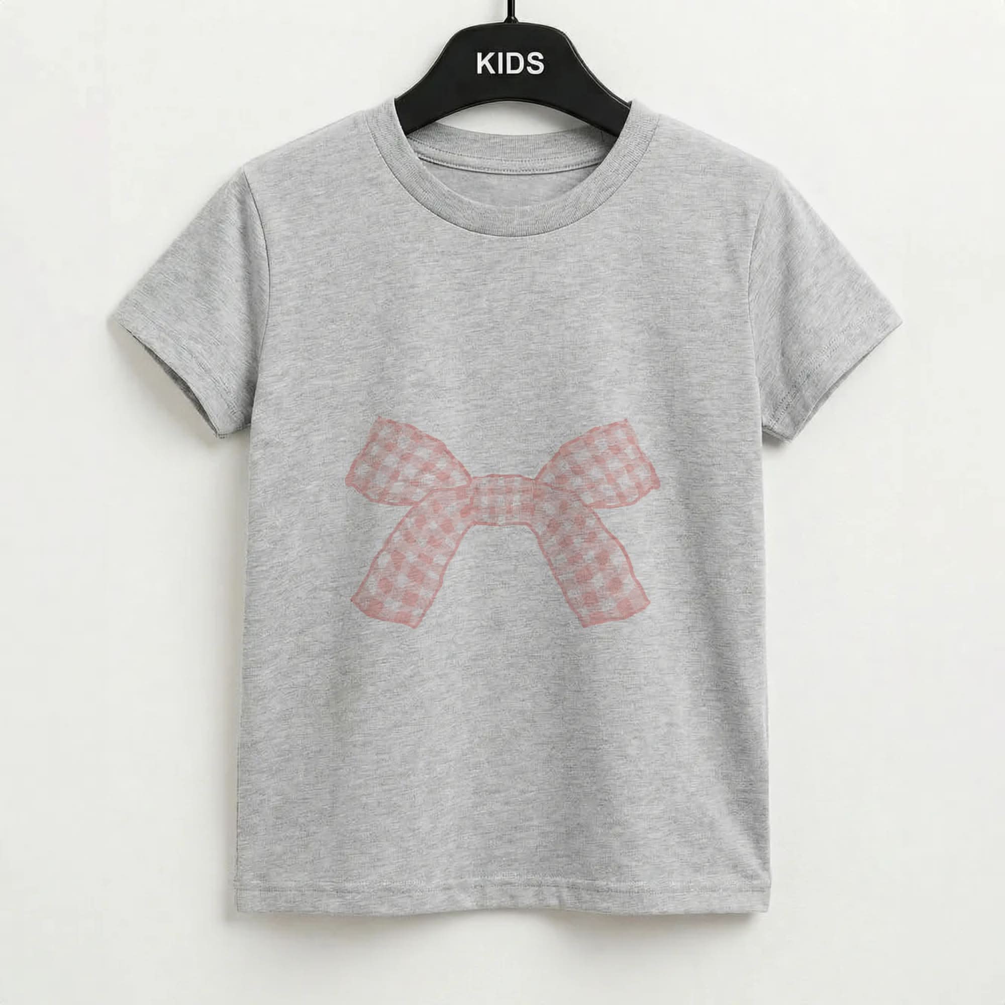 The Gingham Bow Grey Kids T-Shirt