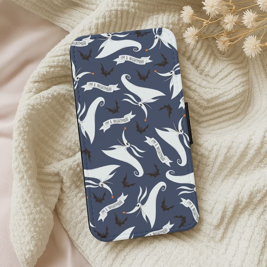 Skeleton Dog And Bats Pattern Leather Phone Case