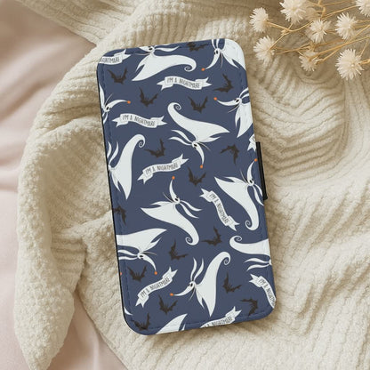 Skeleton Dog And Bats Pattern Leather Phone Case