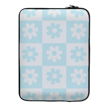 Checkered Flowers Blue Laptop Sleeve