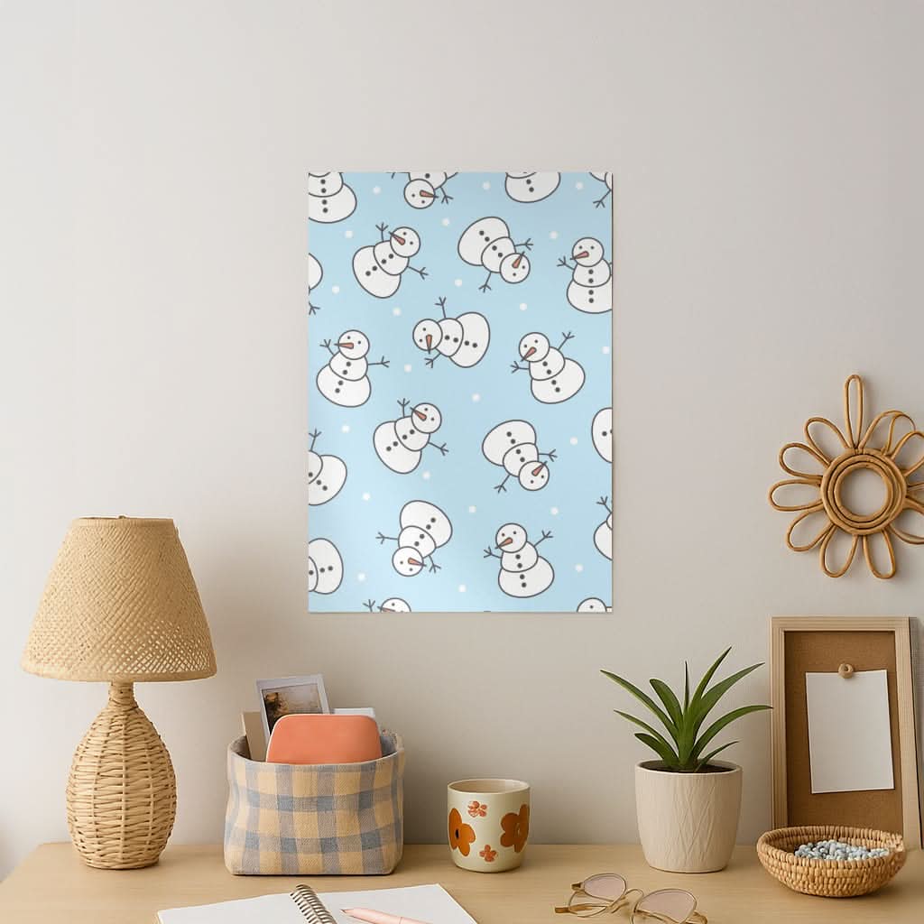 Cartoon Snowmen Pattern Art Print