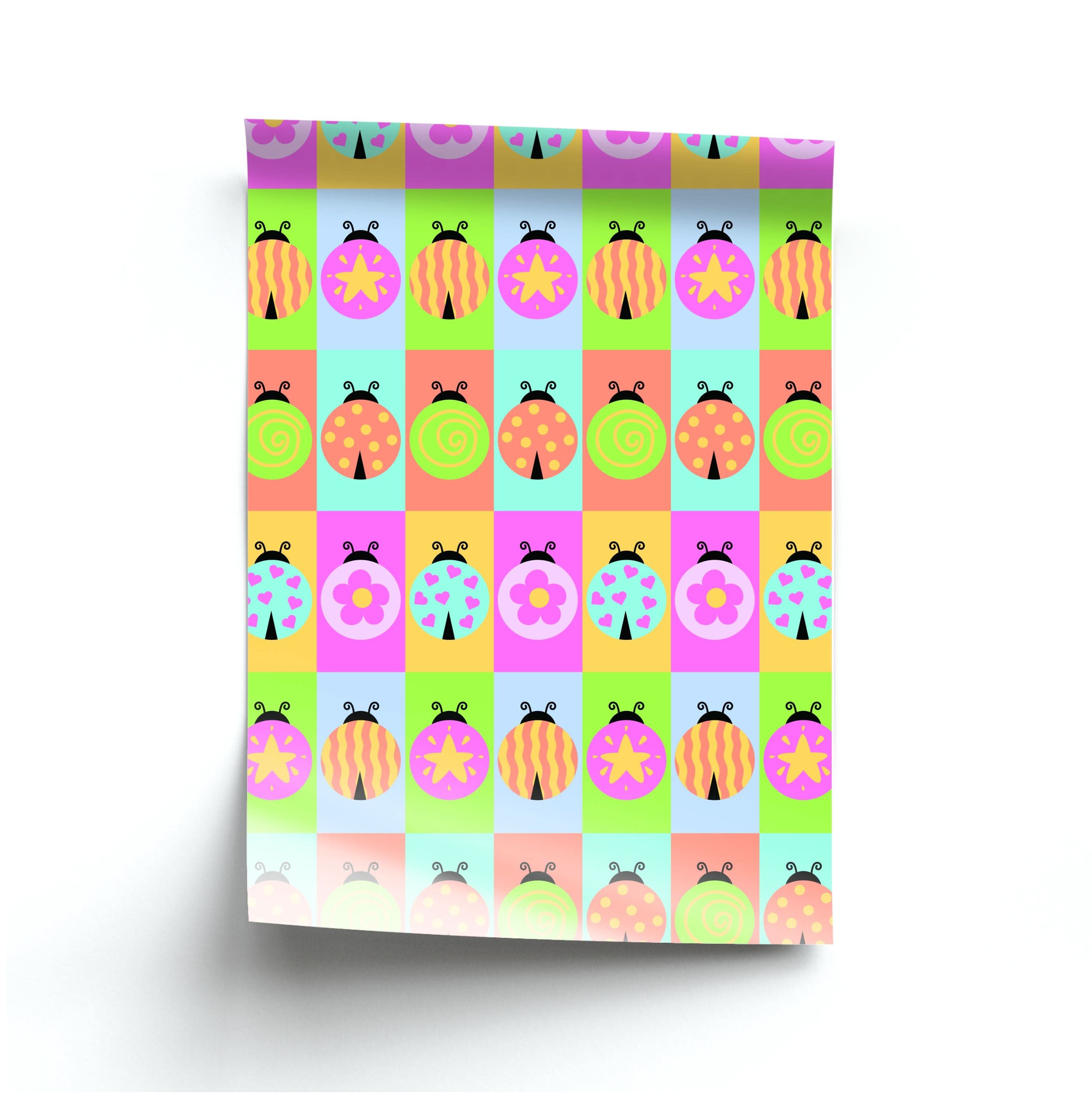 Cartoon Ladybugs Colourful Pattern Poster