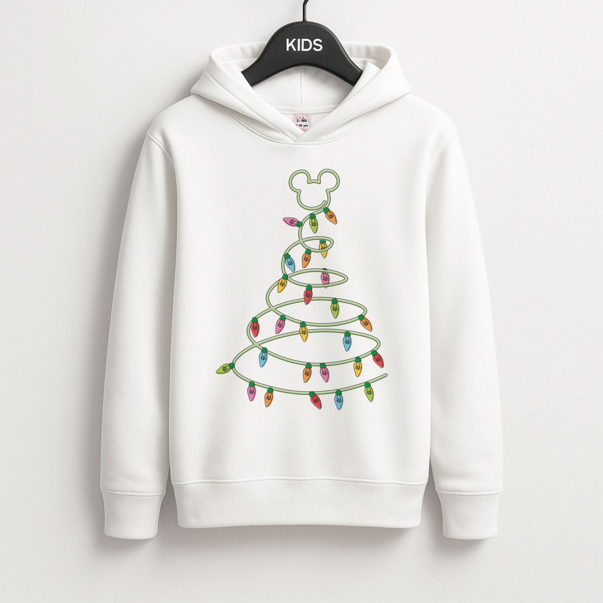 Cartoon Mouse Christmas Tree Lights Kids Hoodie
