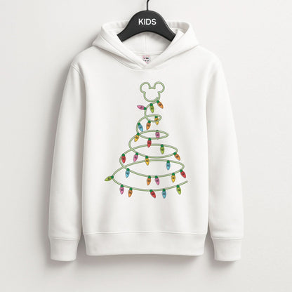 Cartoon Mouse Christmas Tree Lights Kids Hoodie