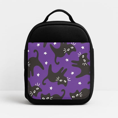 Cartoon Black Cats And Stars Pattern Insulated Lunch Bag