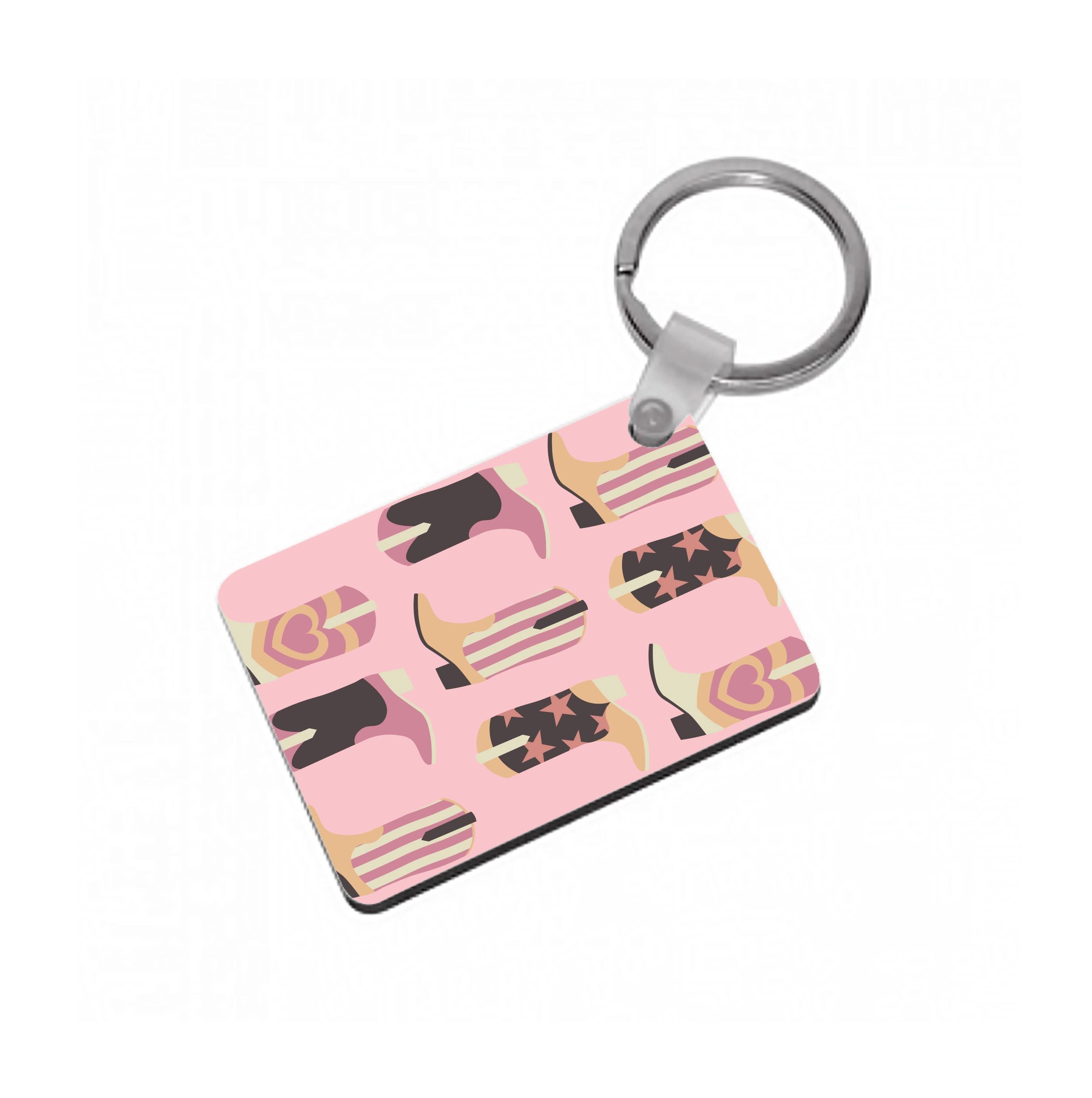 Dusty Pink Cowboy Boots Pattern Keyring