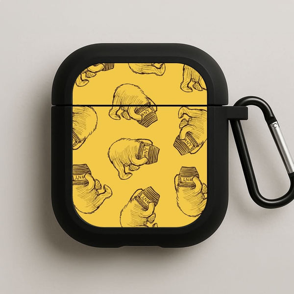 Winnie Honey Pot Pattern Black AirPods Case
